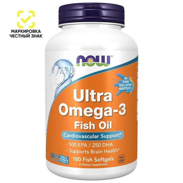 NOW Ultra Omega-3 Fish Oil - 180 Softgels (500 EPA / 250 DHA)
