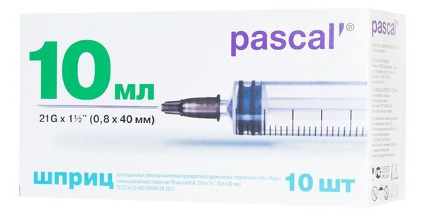 Sterile Disposable 3-Part 10ml Syringe with 21G Needle (0.8x40mm) - 10 Pack