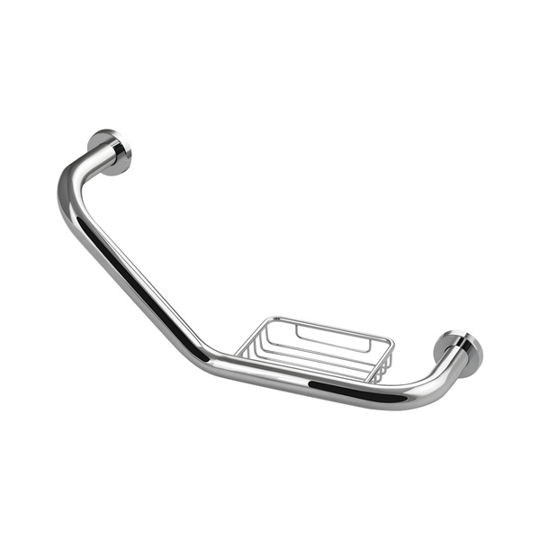 Curved Chrome Bathroom Grab Bar with Soap Dish