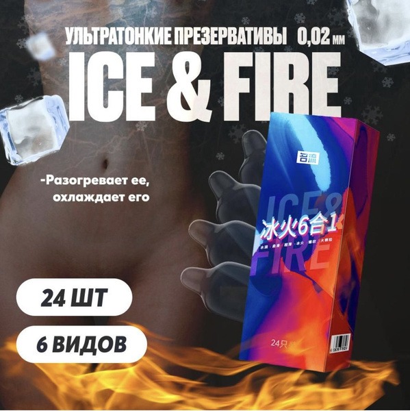 Fire & Ice Condoms: Ultra-Thin, Stimulating, Numbness, 6-Pack (24 Condoms)