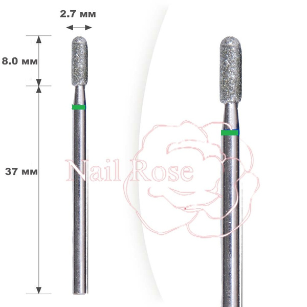 10pc 2.7mm Diamond Burr Set, Cylinder with Rounded Edge, Green Band, VladMiva