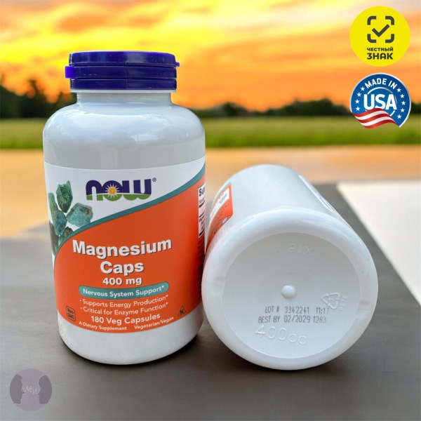 NOW Magnesium 400mg (180 Capsules) - Oxide, Citrate & Aspartate Blend