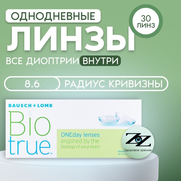 Bausch + Lomb Biotrue ONEday Contact Lenses (30 Pack, -6.50, 8.6 DIA)
