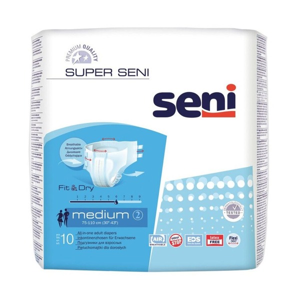 Super Seni Adult Diapers (M, 10 Pack) - Heavy Absorbency for Seniors & Incontinent Adults