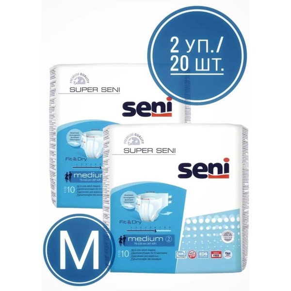 Super Seni Adult Diapers, Size M, 20-Count (2 x 10)