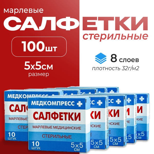 Sterile Medical Gauze Pads 5x5cm, 8-Ply (100 Pads)