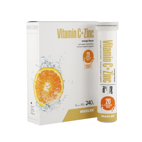 Maxler Vitamin C & Zinc Effervescent Tablets - 60 Count Orange Flavor
