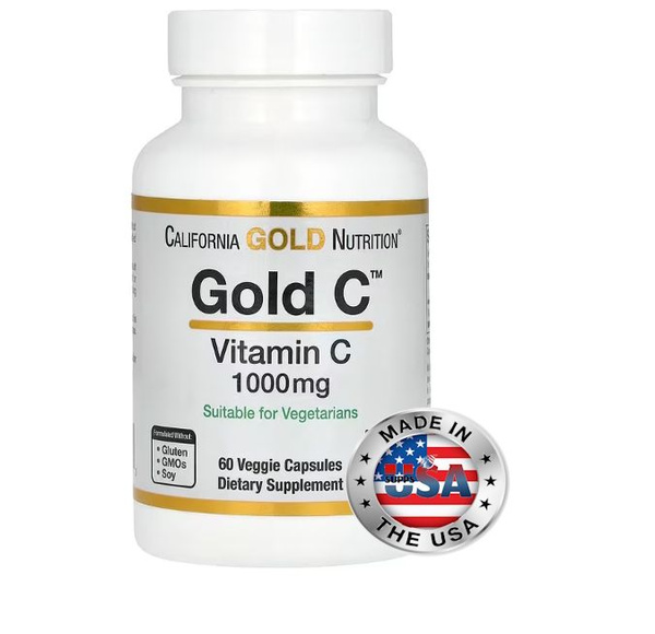 California Gold Nutrition Vitamin C 1000mg - 60 Vegan Capsules