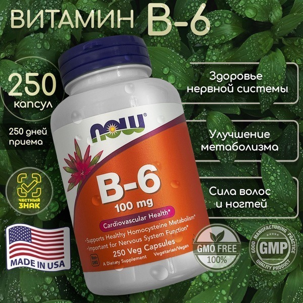 Vitamin B6 100mg (250 Capsules) - Pyridoxine Supplement