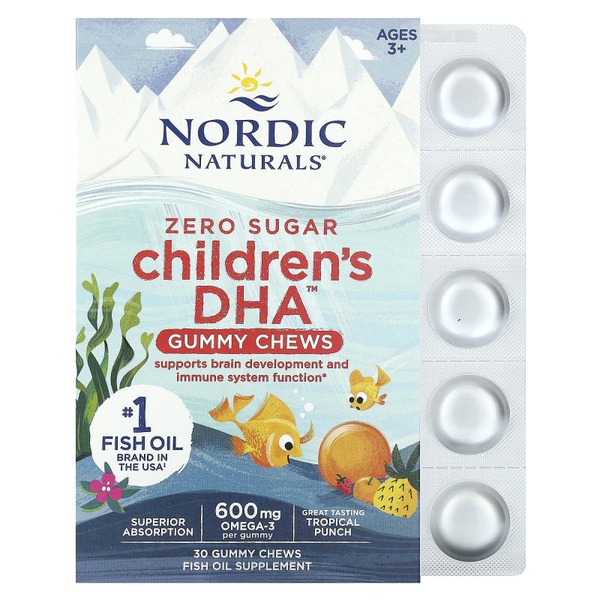 Nordic Naturals Omega-3 Gummies for Kids (3+ years), Tropical Punch, 600mg, 30 Count