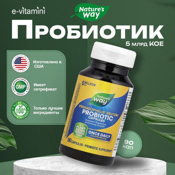 Nature's Way Primadophilus Reuteri Probiotic Supplement, 5 Billion CFU, 90 Capsules