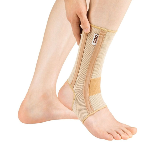 Supportive Elastic Ankle Brace with Flexible Stays (Open Heel) - Beige, Small