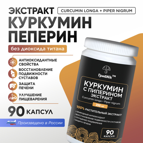 Curcumin & Piperine for Joint & Immune Support (90 Capsules) - ГрибNik
