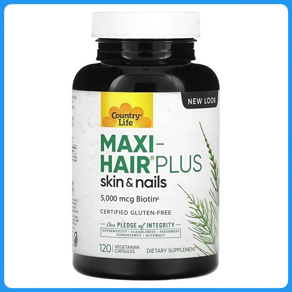 Country Life Maxi-Hair Plus 5000mcg: Hair, Skin, & Nail Supplement (120 Capsules)