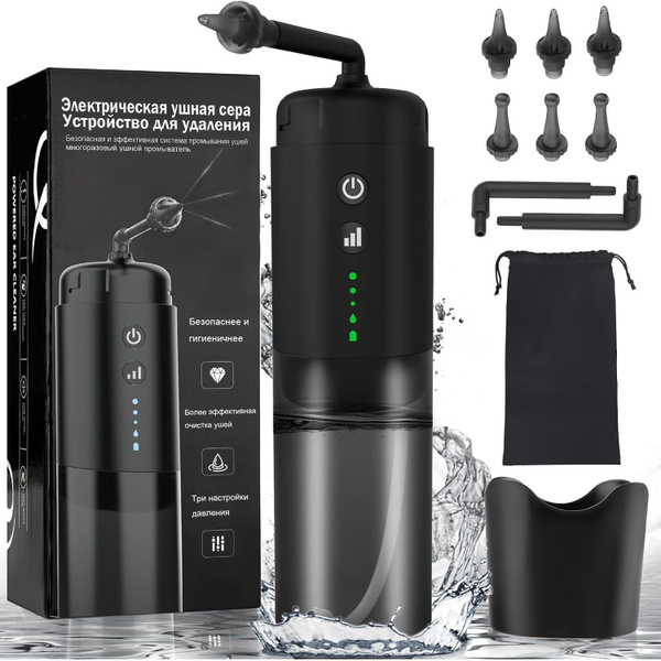 Ear Irrigation System: IP7 Water Pulse Ear Cleaner with 6 Nozzles, 3 Pressure Levels & USB Charging