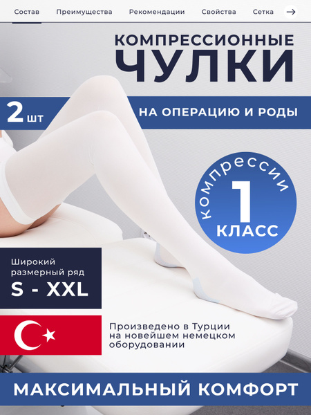 Compression Stockings, White, 15-20 mmHg, 1 Pair