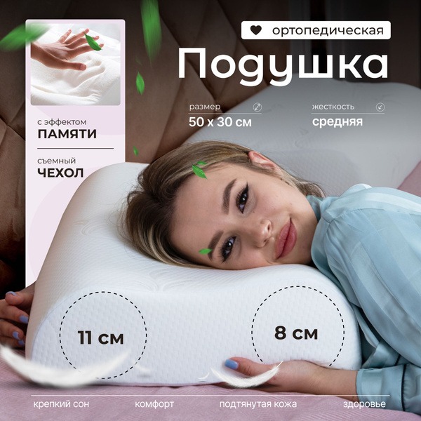 Wikki Memory Foam Orthopedic Pillow - 50x30cm, Ergonomic Design for Neck & Back Pain Relief