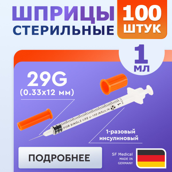 Insulin Syringes 1ml (100 Pack) - 29G 1/2" Needles