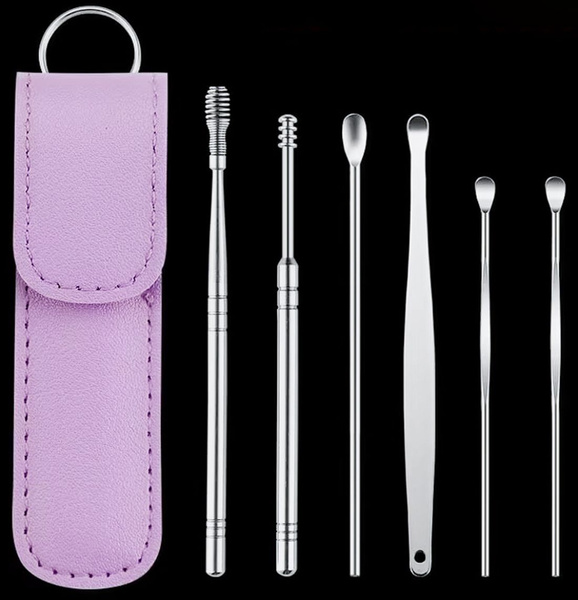 6-Piece Lilac Ear Cleaning Kit with Metal Ear Picks