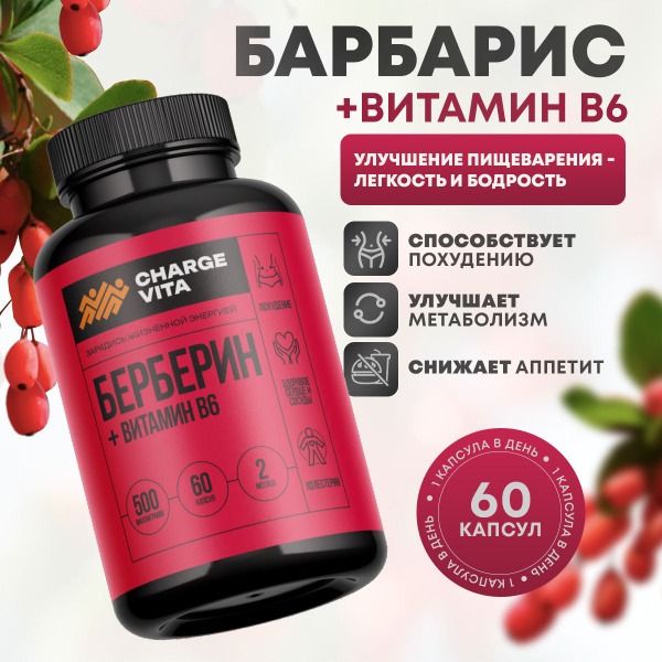 Berberine & Vitamin B6 635mg - 60 Capsules by Charge Vita