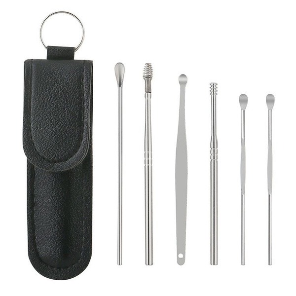 6-Piece Metal Ear Cleaning Kit with Case & Reusable Spring Cleaner