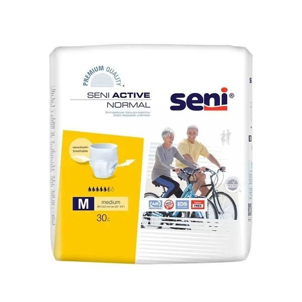 Seni Active Normal Adult Diapers, Medium (80-110cm Waist), 30 Count