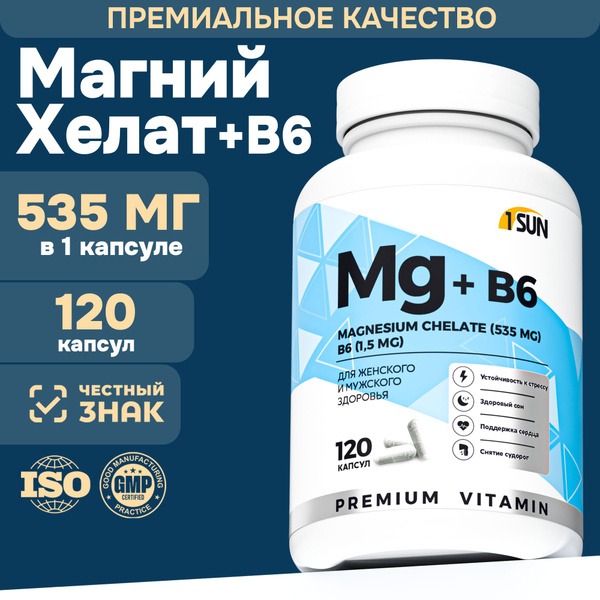 Magnesium Bisglycinate 535mg with Vitamin B6 - 120 Capsules