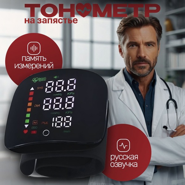 Wrist Blood Pressure Monitor with Russian Voice Guidance