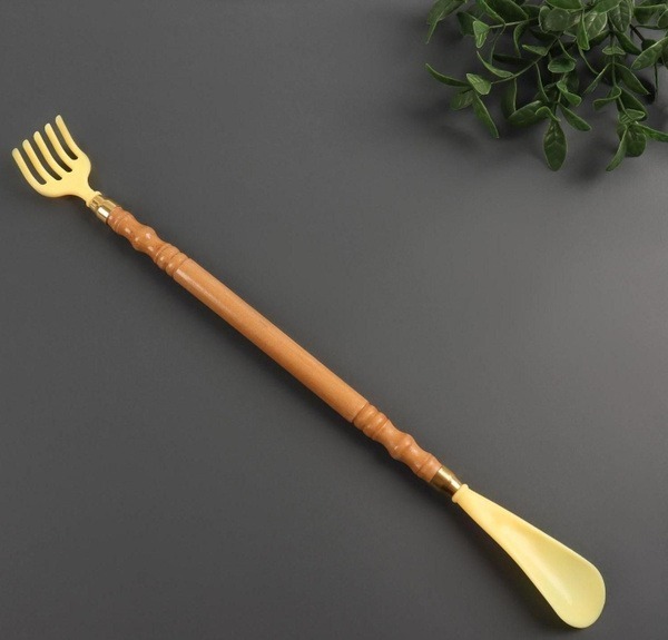Wooden Back Scratcher with Massager & Spoon - 47x4x3cm