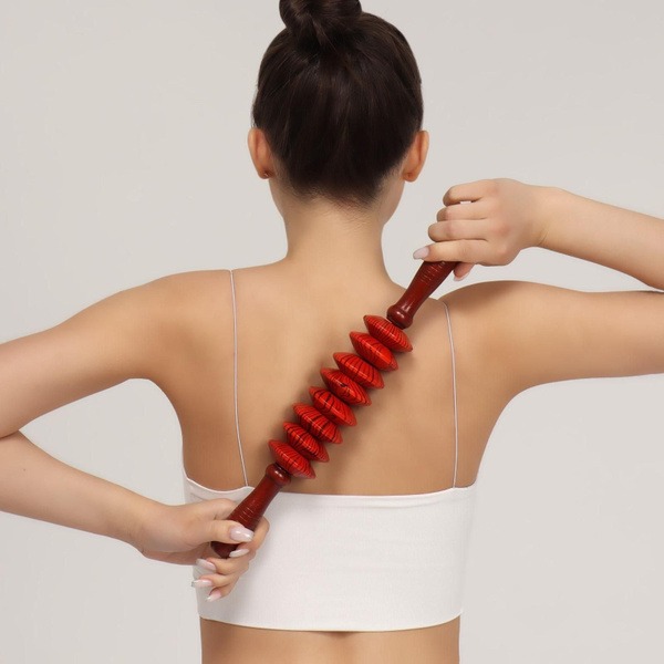 Wooden Roller Massager: 36x6cm, 8 Discs - Versatile Body Relief