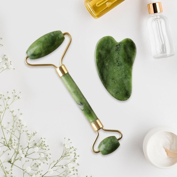 Gua Sha Facial Massage Tools Set: Serpentine & Calcite