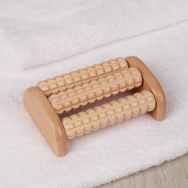 Wooden Foot Massager with 3 Spiked Rollers