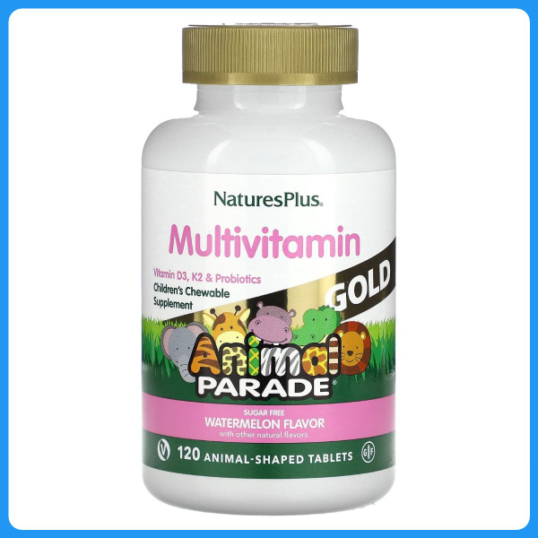 Nature's Plus Animal Parade Gold Multivitamin Gummies, Watermelon, 120 Count