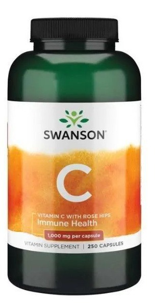 Swanson Vitamin C 1000mg with Rose Hips (250 Capsules) - Immune Support & Antioxidant