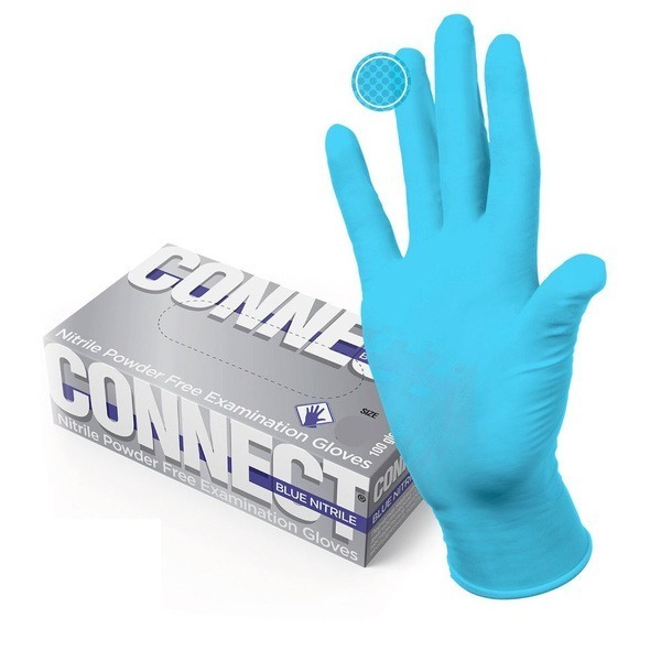 Connect Nitrile Exam Gloves - 50 Pairs (100 Gloves), Blue, Medium