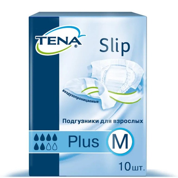 Tena Slip Plus Adult Diapers, Medium (M), 6-Drop Absorbency, 10 Count