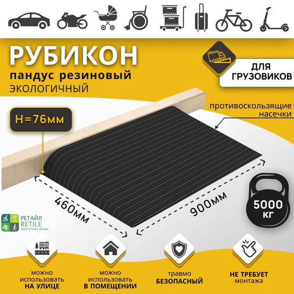Rubber Threshold Ramp Rubicon - 76mm High (76x900x460mm)