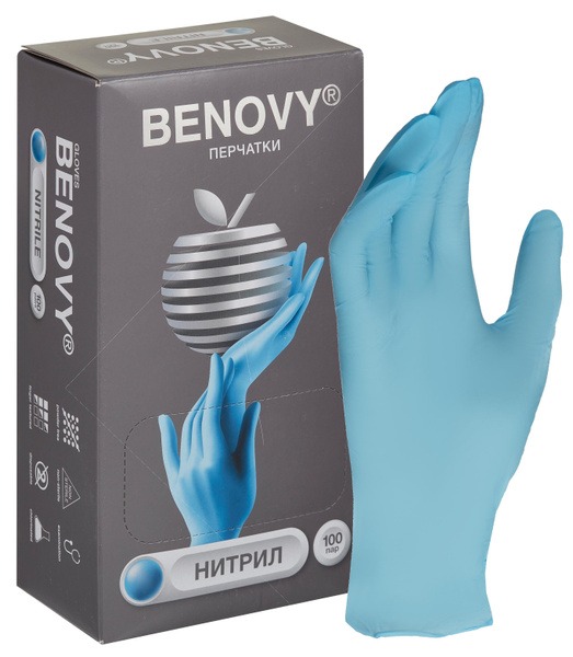 Benovy Blue Nitrile Exam Gloves (Large, 100 Pairs)