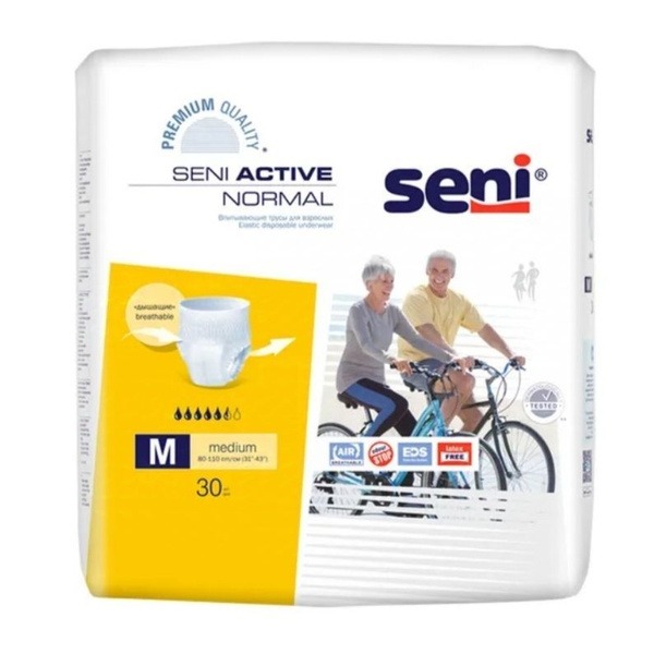 Seni Activ Normal Adult Diapers, Size M, 30 Count