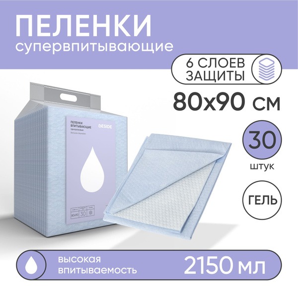 BESIDE Disposable Absorbent Underpads: 80x90cm (30 Count) - Medical Grade for Babies, Adults, Pets & Incontinence Care