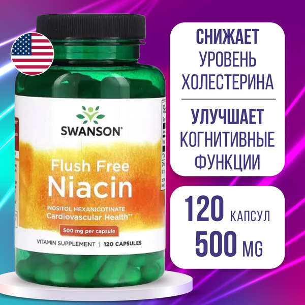 Swanson Flush-Free Niacin 500mg (120 Capsules): Supports Cognitive, Nervous System & Skin Health