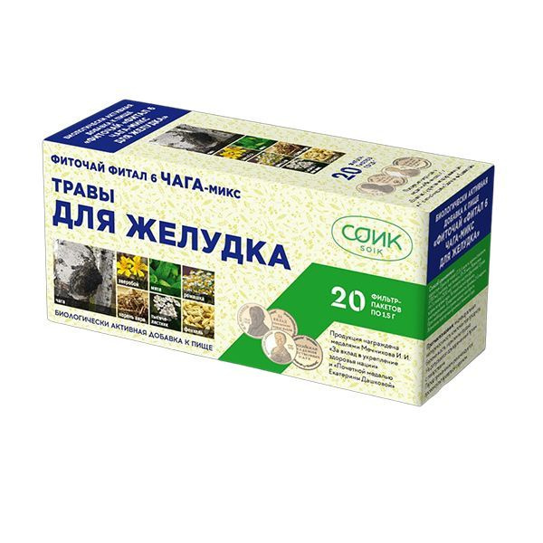 Fital 6 Chaga Stomach Tea: 20 Bags (1.5g Each)