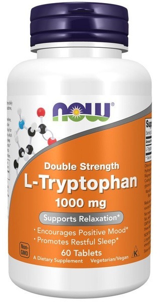 Now L-Tryptophan 1000mg (60 Tablets): Supports Nervous System & Sleep, May Help with Depression
