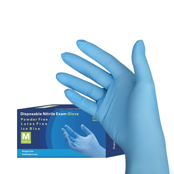 Pulin Nitrile Gloves, Powder-Free, Medium (7-8), Light Blue, 50 Pairs, 3g Thickness
