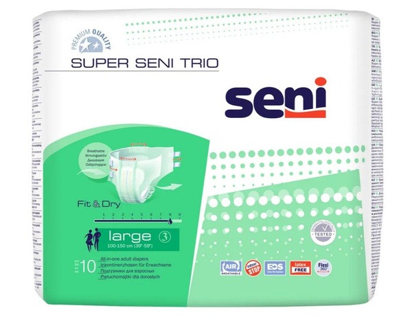 Seni Super Trio Large Adult Diapers (10 Count)
