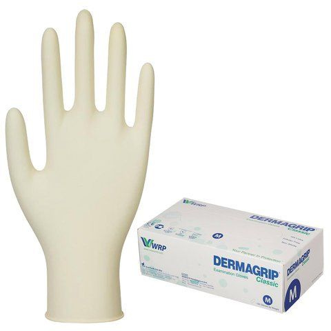 Latex Examination Gloves, 50 Pairs (100 Count), Powder-Free, Chlorinated, Medium, DermaGrip "Classic"