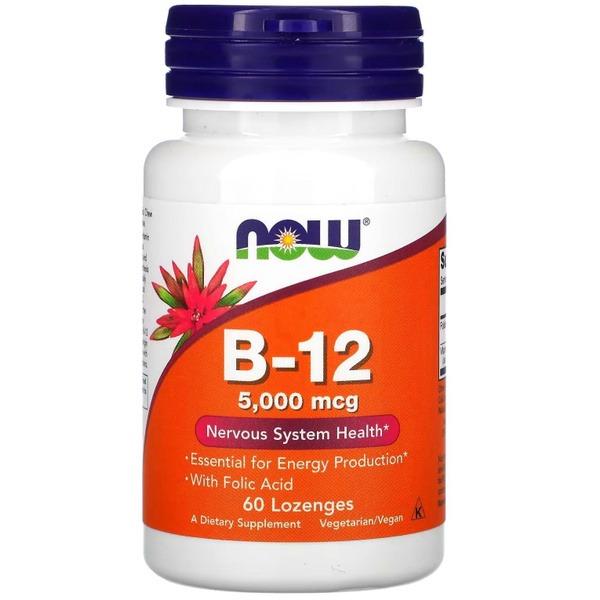 NOW B12 5000 mcg with Folic Acid - 60 Lozenges