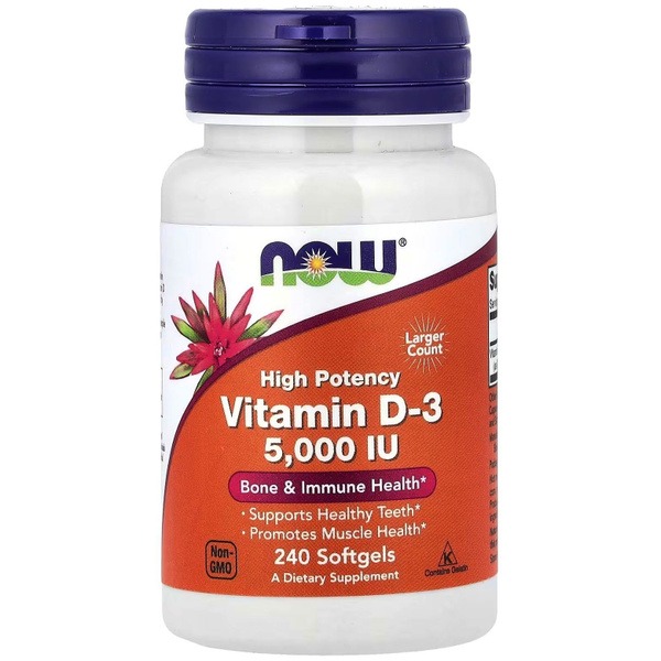 NOW Vitamin D3 5000 IU (240 Softgels) - High Potency