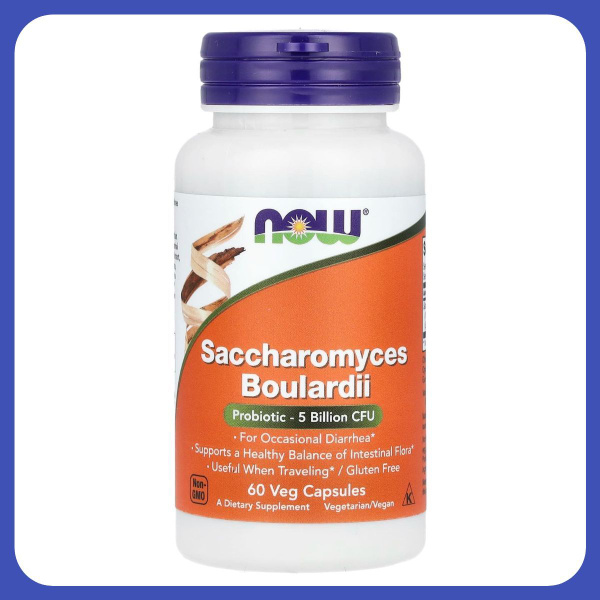 NOW Foods Saccharomyces Boulardii Probiotic - 5 Billion CFU, 60 Capsules