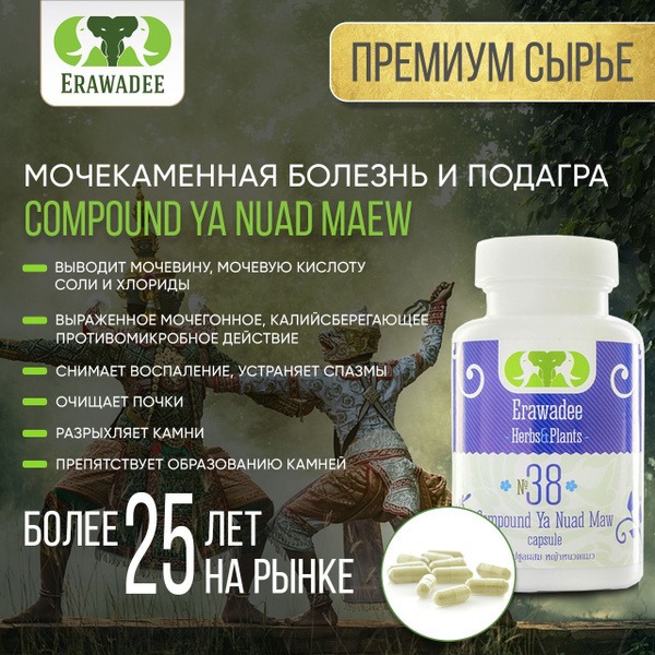 Thai Herbal Capsules for Kidney Stones & Gout Relief (ERAWADEE #38)